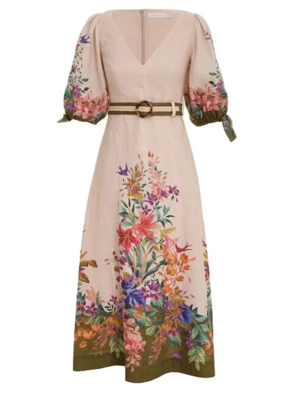 NWT Zimmermann Tropicana Tie-Sleeve Linen Midi Dress 🌸
